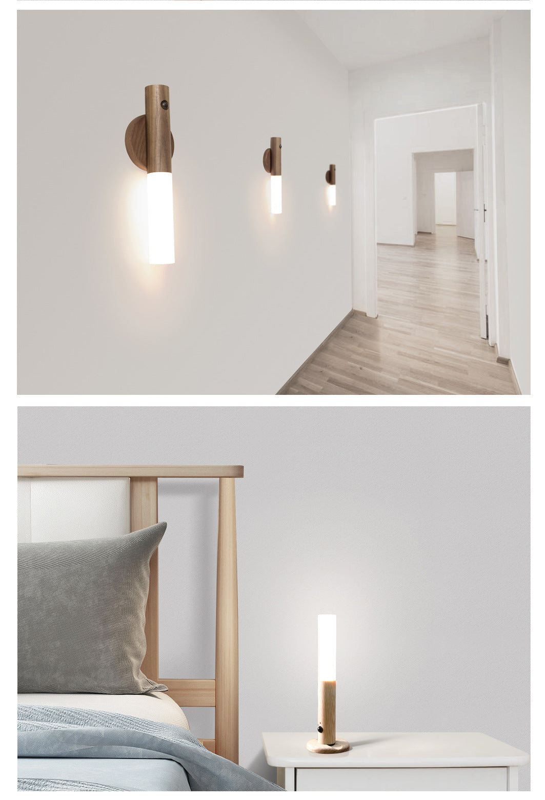 Motion Sensor Wall Light Auto LED USB Magnetic Wood Wireless