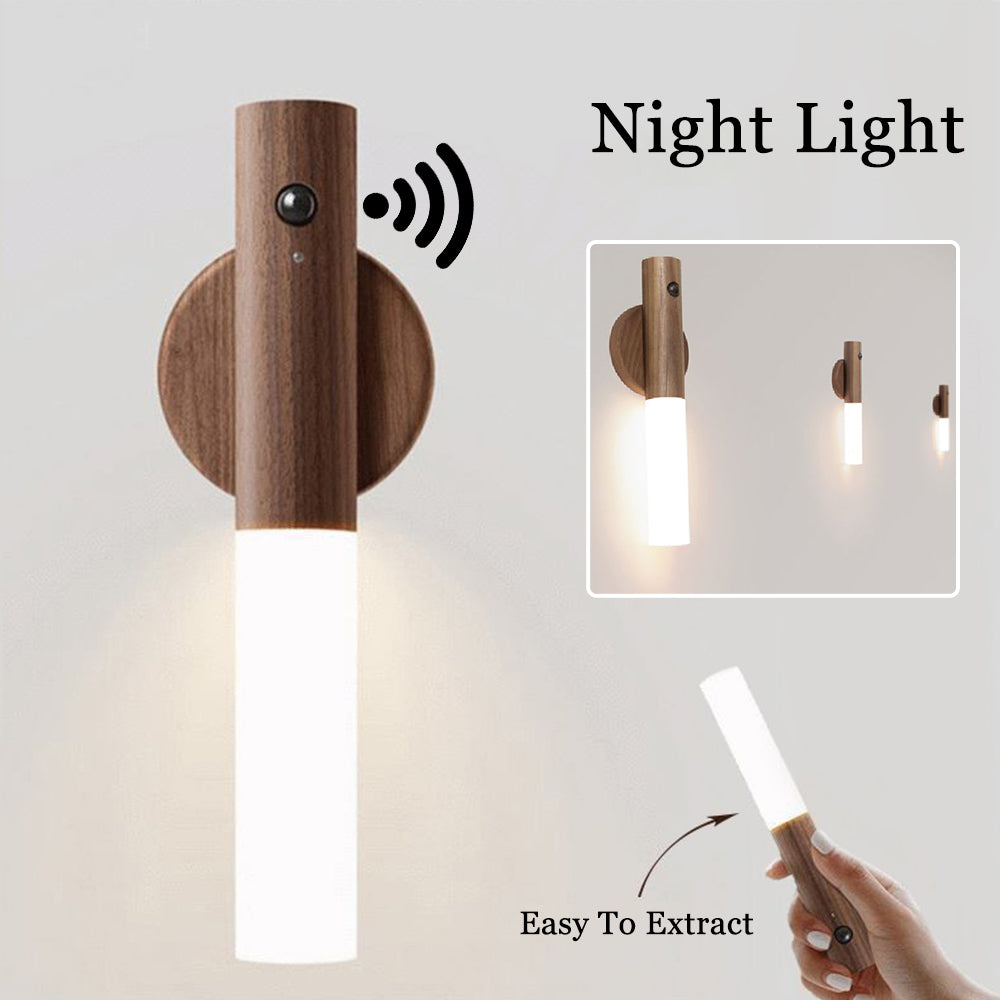 Motion Sensor Wall Light Auto LED USB Magnetic Wood Wireless