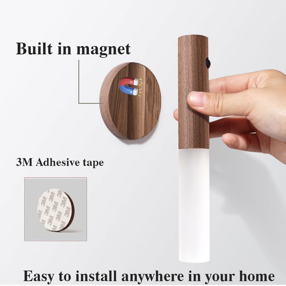 Motion Sensor Wall Light Auto LED USB Magnetic Wood Wireless